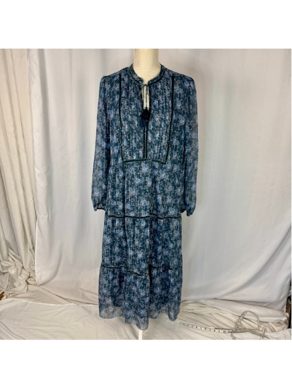 NWT New Lucky Brand Blue Floral Peasant Midi Dress XL Chiffon Cottage prairie